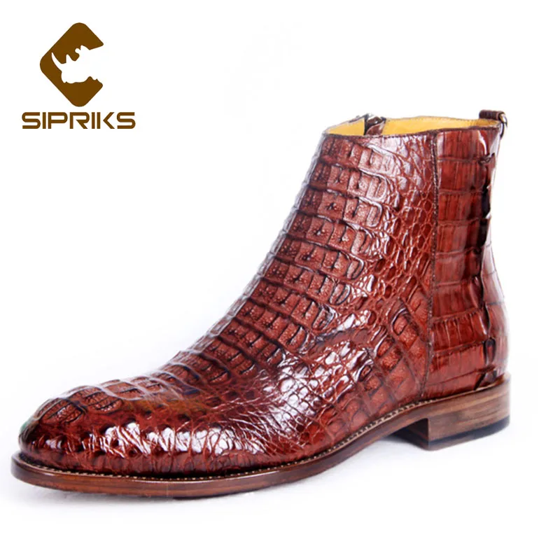 SIPRIKS Imported Crocodile Skin Ankle Zip Boots With Box Elegant Black Brown Goodyear Welt Formal Shoes Mens Boss Luxury Basic